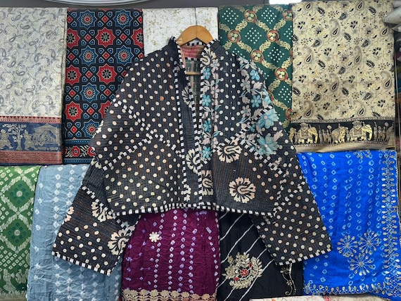 Handmade Quilted Kantha Jacket: Reversible Bohemian Cotton Coat