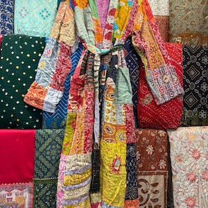 Hand Stitched Kantha Patchwork Robe | Reversible Boho Kimono Jacket image 10