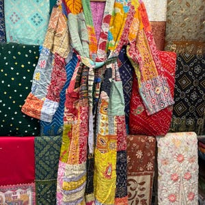 Hand Stitched Kantha Patchwork Robe | Reversible Boho Kimono Jacket image 9