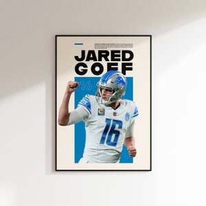 Jared Goff Poster, NFL Minimalist, Jared Goff Druckkunst, Büro Wandkunst, Schlafzimmer Kunst, Geschenk Poster, Detroit Lions, Minimal NFL Poster,