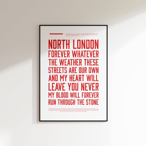 North London Forever Poster, Arsenal Poster, Arsenal Poster Gift, Football Fan Wall Art Print, Football Decor of Arsenal Fan, Louis Dunford