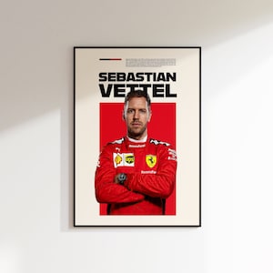 Sebastian Vettel Ferrari Poster, Ferrari F1 Minimalist, Sebastian Vettel Print Art, Bedroom art, Gift Poster, Formula 1 Posters.