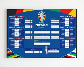 Euro 2024 Cup Schautafel - Spiel, Spiel, Termine, Spielplan, Poster, Fußball, England, Deutschland, Italien, Spanien, Frankreich,