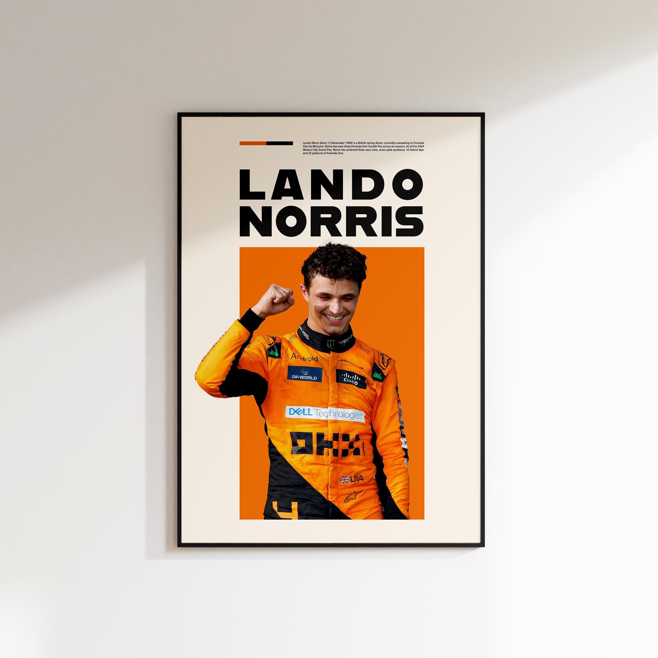 Photo Dédicacée Lando Norris 2022 - Poster A4 Pilote McLaren F1, Cadre Plastique, Pour Fans | Décoration Sport Murale