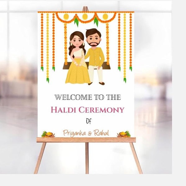 Haldi Ceremony Indian Wedding Welcome Poster - Vibrant Décor for Traditional Indian Weddings