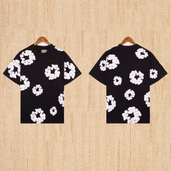 Denim Tears T-Shirt Flowers Tears Cotton Printed Hip Hop Style Loose Short Sleeve Tops Tees Unisex