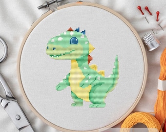 Baby dinosaur cross stitch pattern PDF, nursary room emdroidery design, easy cross-stitch pattern for beginners, simple x-stitch for kids