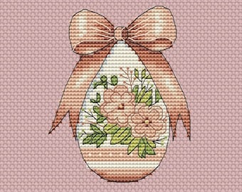 Easter egg with ribbon cross stitch pattern PDF, nice modern easter embroidery cross-stitch design, digital download file