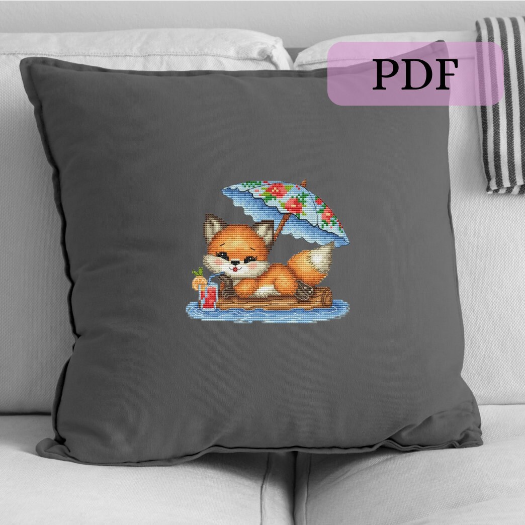 Fox Alice on Vacation Cross Stitch Pattern, PDF Summer Embroidery