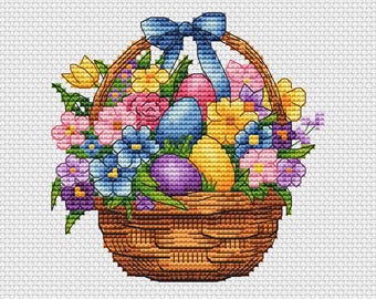 Easter basket cross stitch pattern, digital download PDF filePDF x-stitch design, modern embroidery cross-stitch chart, spring pattern