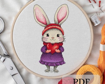 Bunny with Heart Cross Stitch Pattern: Valentine's Design (PDF)