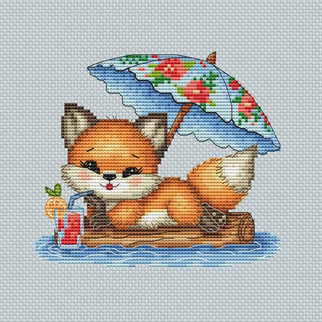 【ミツル】AMERI☆WAVE STITCH HEAT POLAK LON Fox Alice on Vacation Cross Stitch Pattern, PDF Summer Embroidery