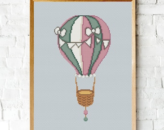Air Balloon Cross Stitch Pattern: Kids Room Embroidery (PDF Pattern)