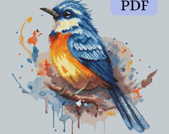 Charming bird cross stitch pattern PDF, modern embroidery design, digital download PDF file