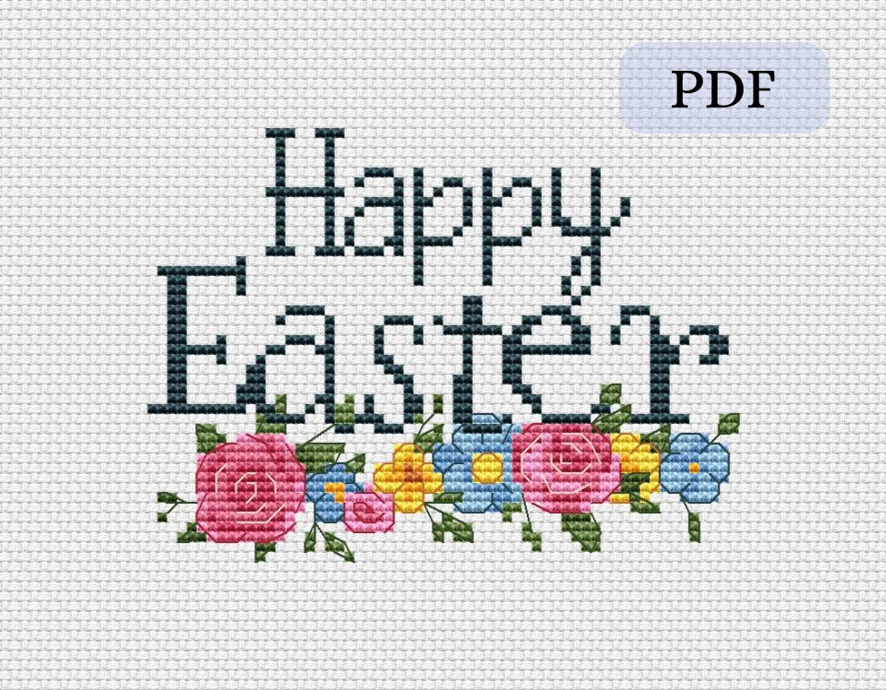 Povitrulya Kit Punto Croce Contato Happy Easter – Ricamo Pasquale Fai Da Te Con Tela Aida 14 - 4