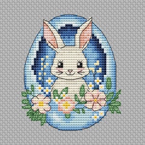 Easter Bunny in Egg cross stitch pattern PDF, modern easter rabbit embroidery design, digital download PDF file