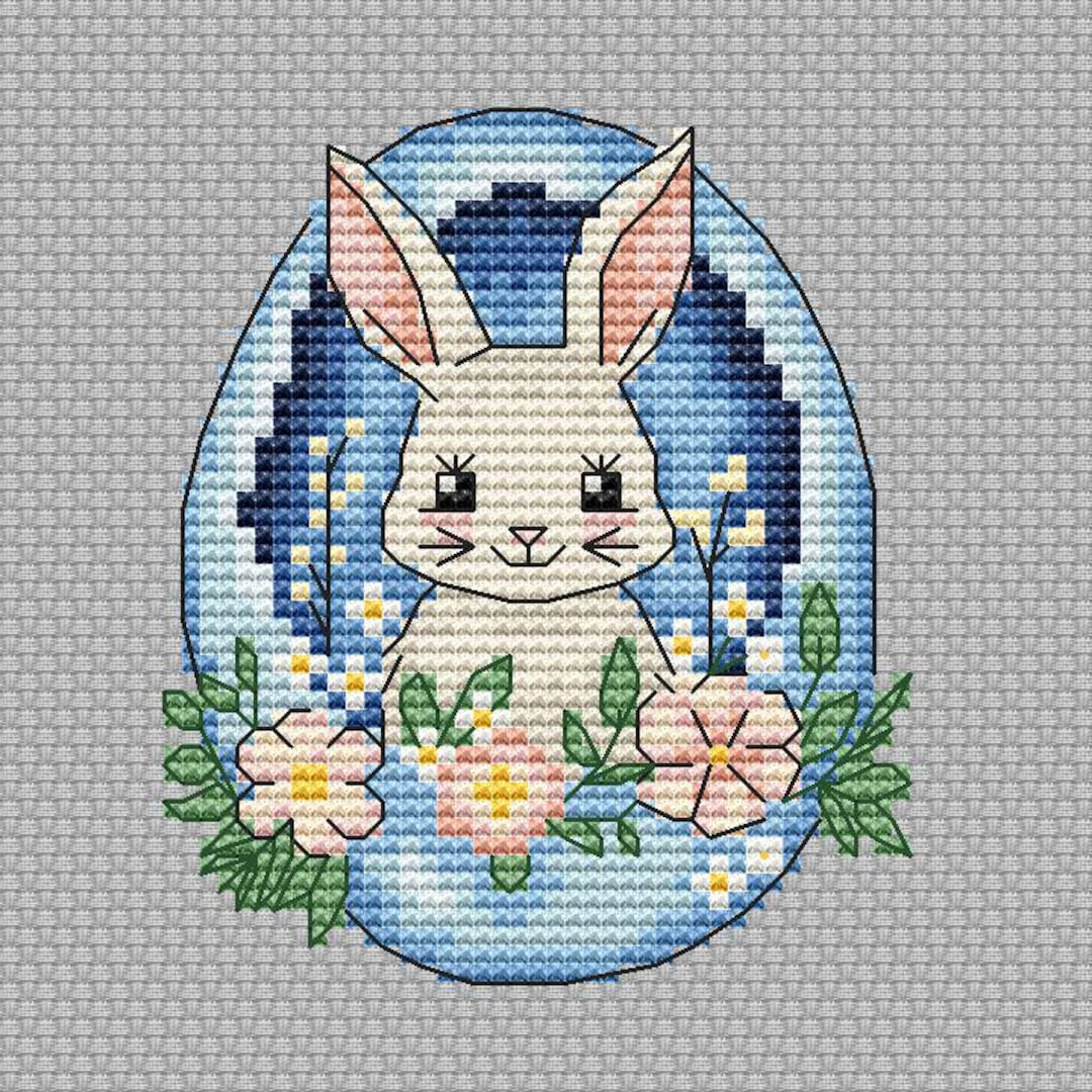 Easter Bunny in Egg Cross Stitch Pattern PDF, Modern Easter Rabbit ...