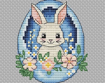 Easter Bunny in Egg cross stitch pattern PDF, modern easter rabbit embroidery design, digital download PDF file