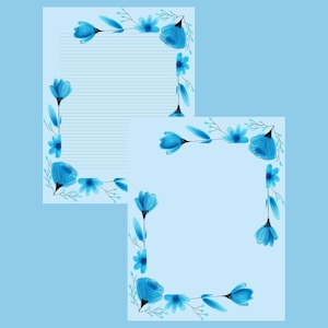 Papelaria de inverno, Papelaria floral azul, Cartas, Papelaria pautada, Papelaria em branco, Diário de flores, Papel de carta, Papéis de flores