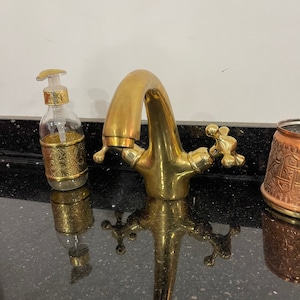Unlacquered Brass Bathroom Faucet with Cross Handles,Single Hole Unlacquered Brass Vanity Faucet