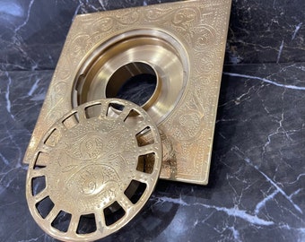 Unlacquered Brass Floor Drain,Solid Brass Floor Drain, Hammered Square Shower Drain Cover