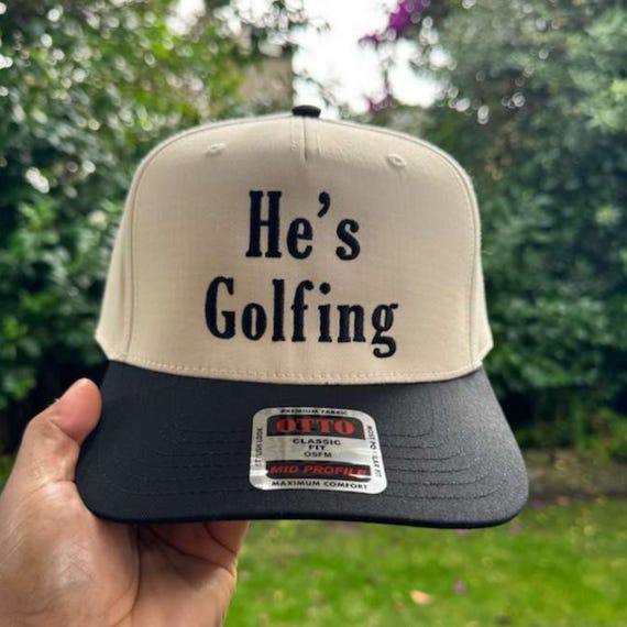 He’s Golfing Hat, Custom Embroidered Snapback, Otto Two Tone Dad Cap, Funny Golf Gift For Her, Golf Wife Hats, Personalized Golf Outfit