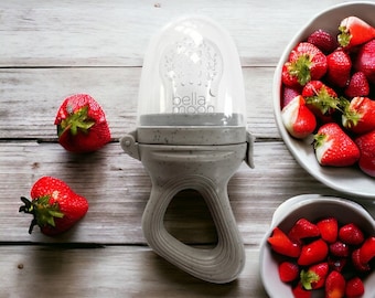 Baby Weaning Fruit Feeder - Grey, Baby led weaning, silicone feeder, baby fruit dummy, introduction to solids