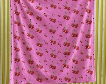 Pink Cherry Velveteen Plush Blanket cherry blanket pink girls room decor cute and fun coquette for her cute decor for room living room gift