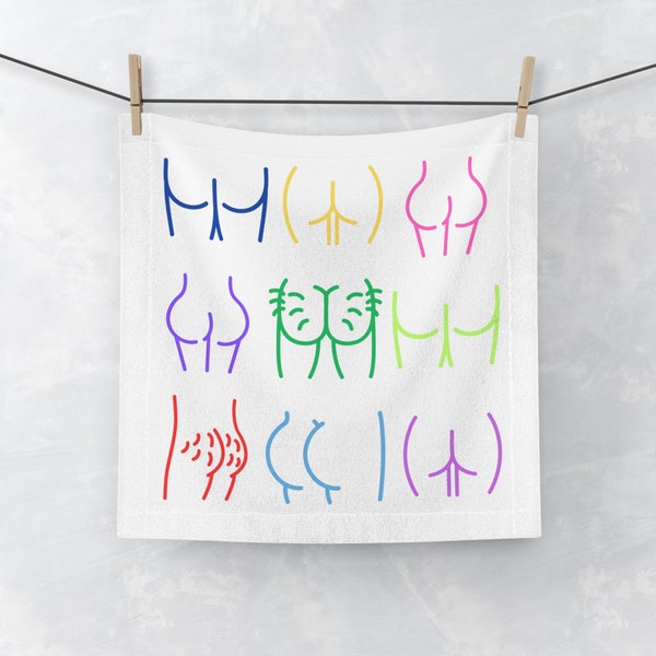 Rainbow Butts Face Towel, bathroom decor, funny butts, joke decor,