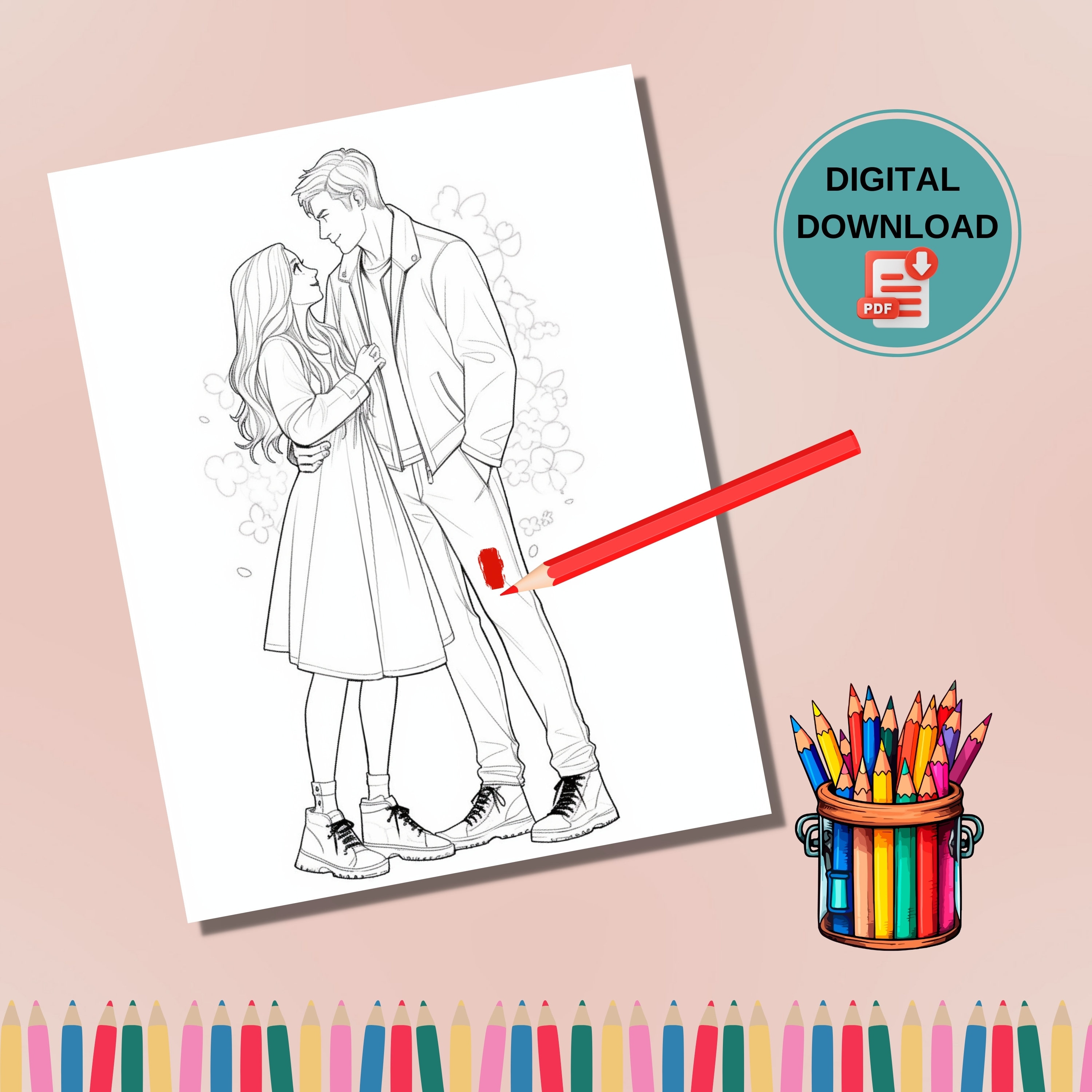 55 Anime Valentines Day Couple Coloring Book, Printable Happy ...