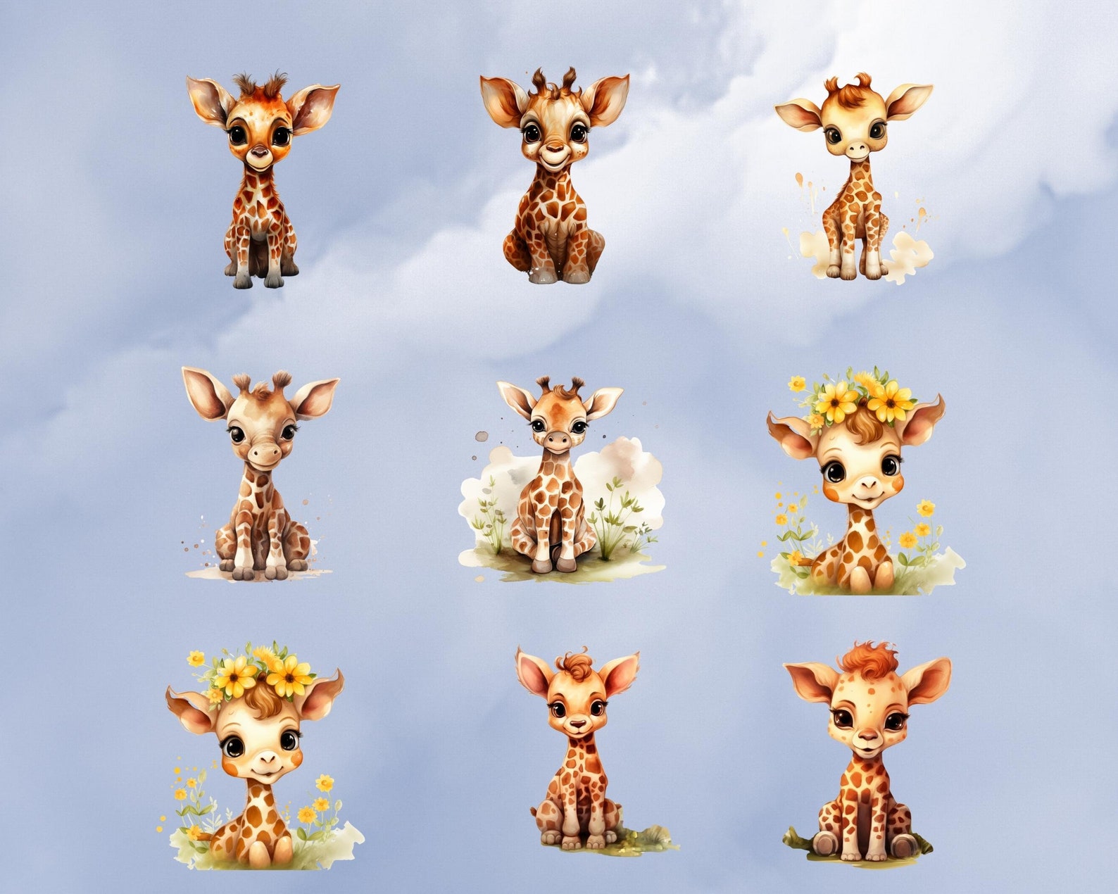 28 Watercolor Cute Baby Giraffe Clipart Baby Giraffe PNG - Etsy