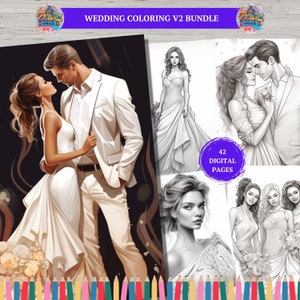 42 Wedding coloring Pages, Wedding coloring sheet for adults , Adult stress relief coloring pages, Wedding cake coloring pages, Bride Dress