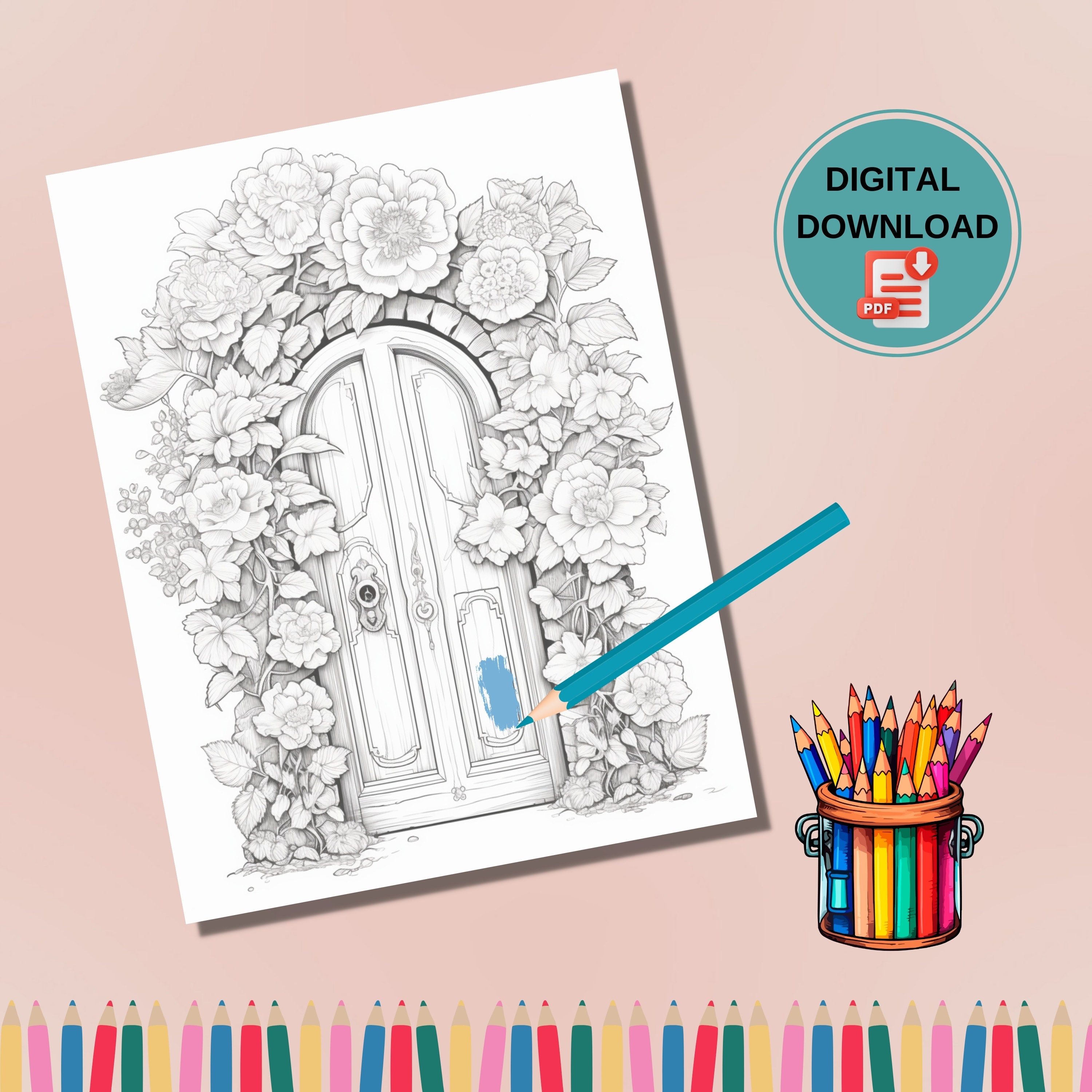 40 Blooming Fairy Doors Coloring Page, Adults Kids Instant Download ...