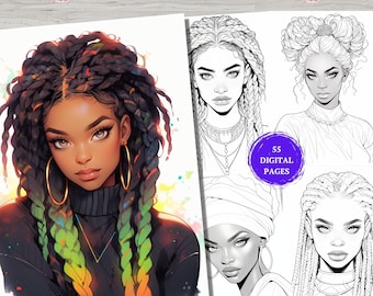 55 Beautiful Anime Black Women Coloring Book Pages, Black Beauty Coloring Pages Mange Coloring for Adults & Kids, Coloring Sheets, Printable