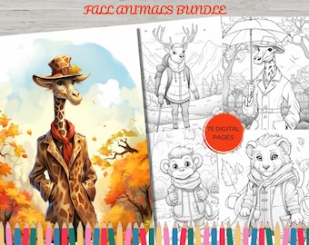 70 Fall Animals Coloring Book, Printable Fall Coloring Pages , Autumn Coloring Pages, Autumn Leaves Coloring Book for Adults and Kids PDF