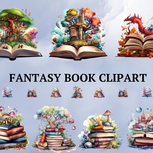42 PNG Watercolor Fantasy Books Clipart,  Book Clipart Bundle PNG, encharted library clip art, old books, Magic Books, Instant download
