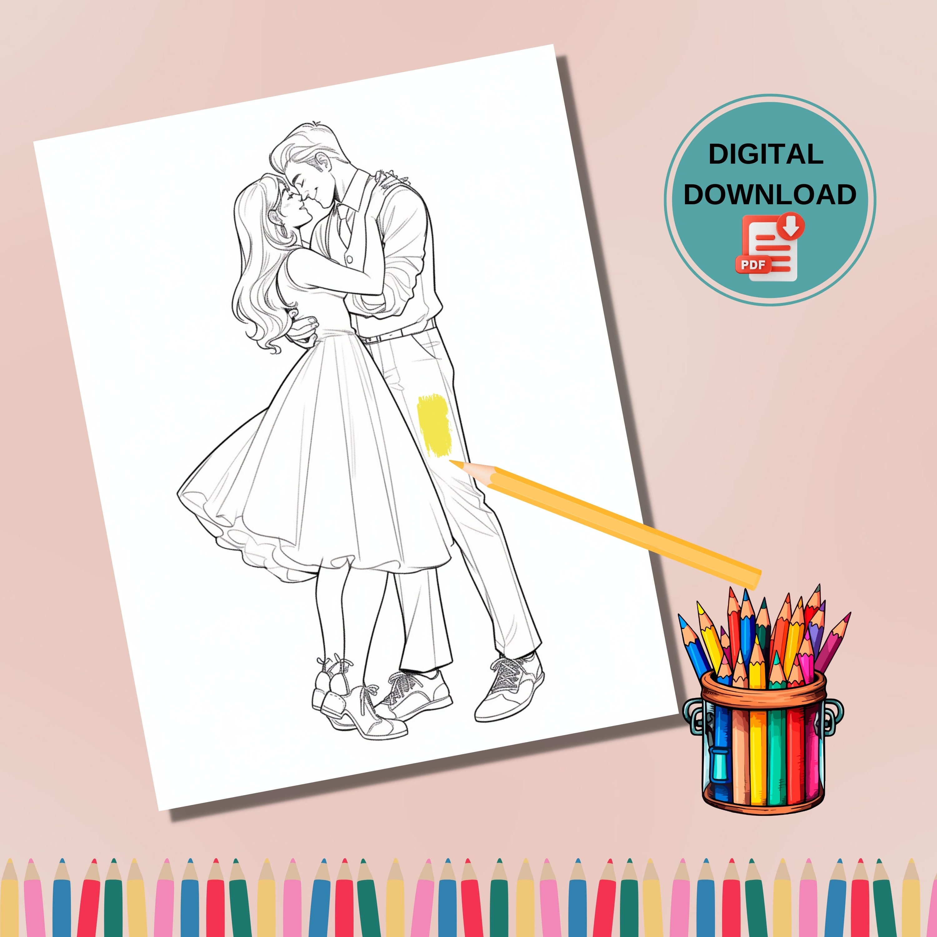 55 Anime Valentines Day Couple Coloring Book, Printable Happy ...