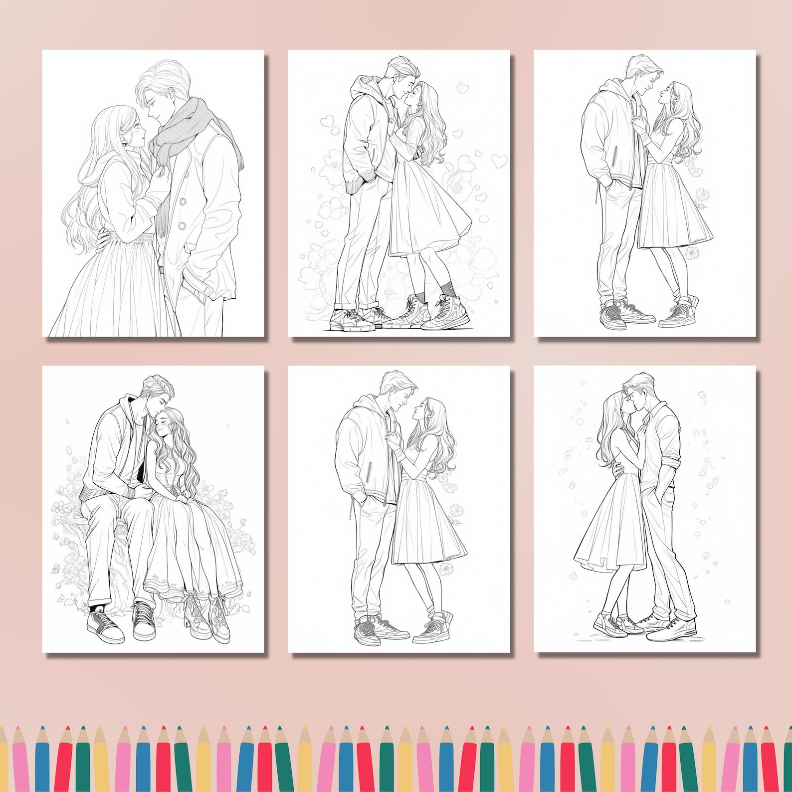 55 Anime Valentines Day Couple Coloring Book, Printable Happy ...