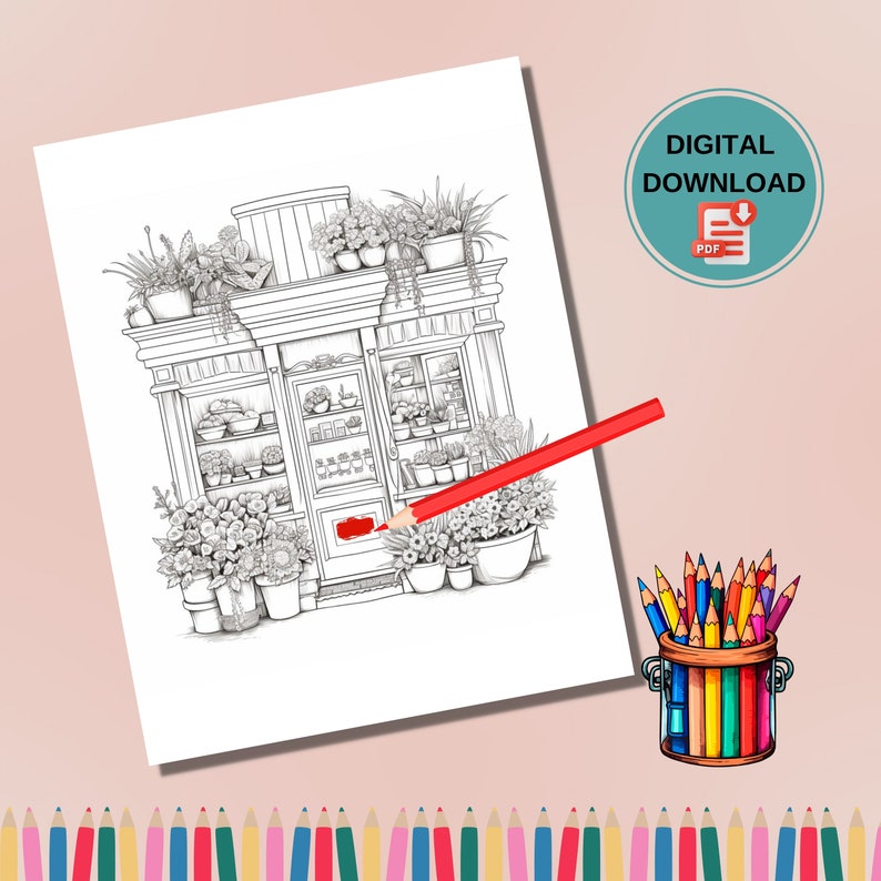 40 Flower Shop Coloring Pages, Flower Storefront Coloring Sheets