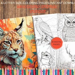 30 Floral Woodland Animals Coloring Book, Printable Forest Animals Coloring Pages, Grayscale Coloring Book for Adults Kids, Forest Critters