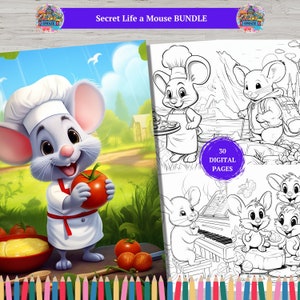 30 Mouse Coloring Pages Mouse houses Coloring pages Adults Instant Download Grayscale Coloring Book Page  Travelling Mouse Coloring Sheets