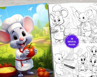 30 Mouse Coloring Pages Mouse houses Coloring pages Adults Instant Download Grayscale Coloring Book Page  Travelling Mouse Coloring Sheets