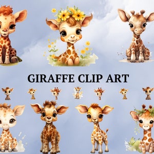 28  Watercolor Cute  Baby Giraffe Clipart, Baby Giraffe PNG, Clip Art for Baby Shower, Jungle Animals, Safari Kids Room Decor, Nursery Art