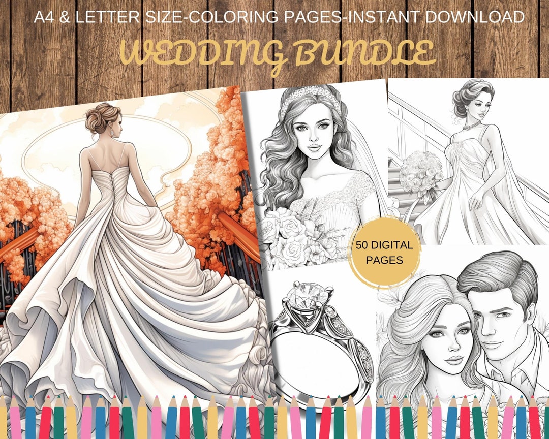 50 Wedding Coloring Pages, Wedding Coloring Sheet for Adults , Adult ...