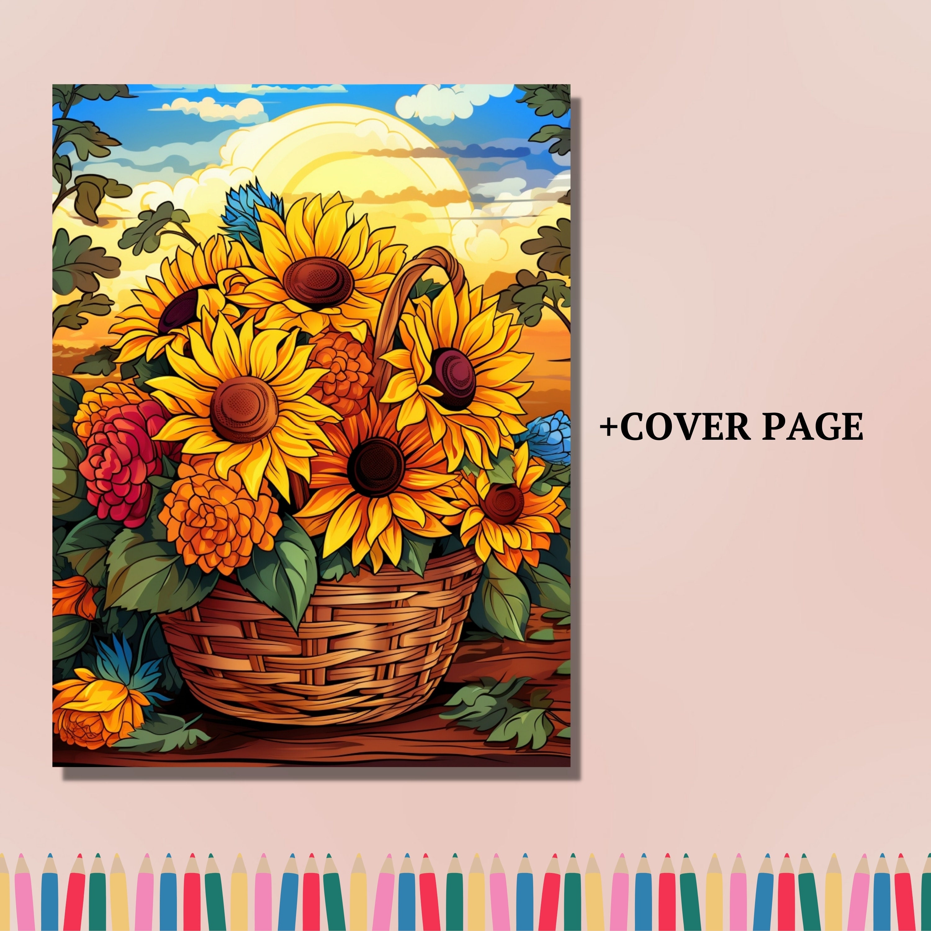 50 Sunflowers Coloring Book Pages, Botanical Floral Plant Coloring ...
