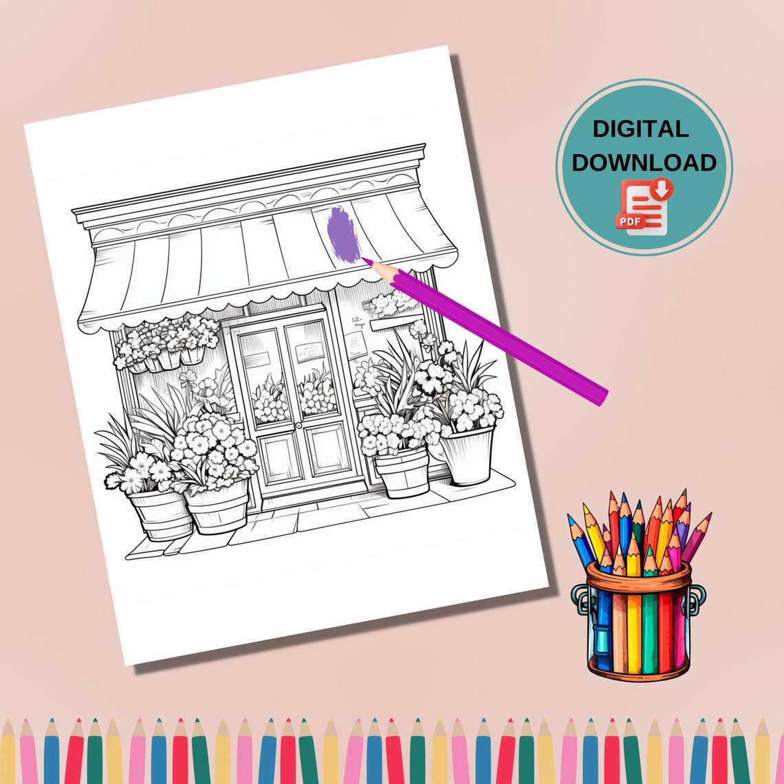 40 Flower Shop Coloring Pages, Flower Storefront Coloring Sheets