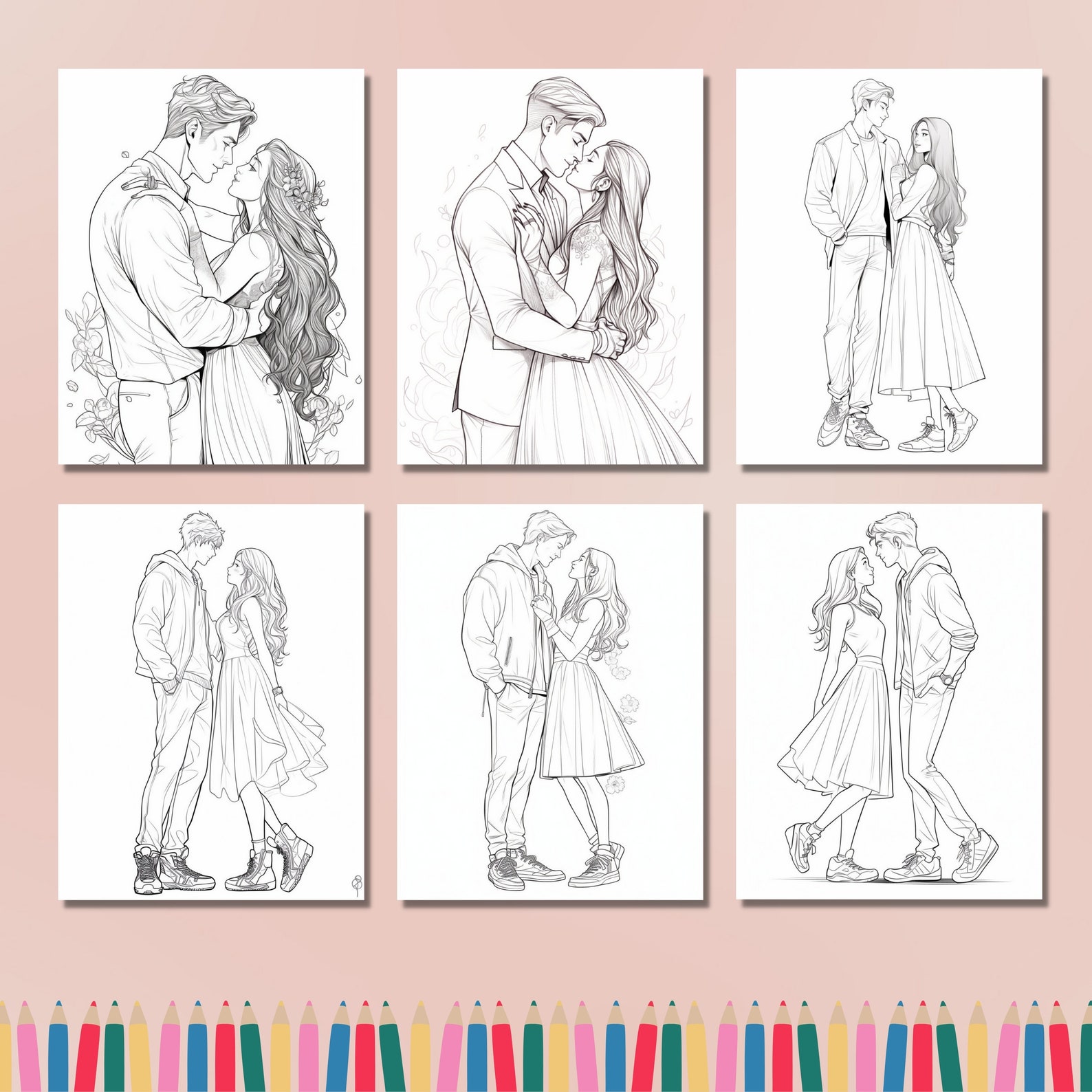 55 Anime Valentines Day Couple Coloring Book, Printable Happy ...