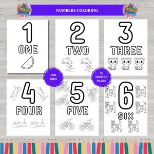 Number Coloring Pages 1-10 Printable Prek Worksheets Coloring Book Page Preschool Activities, Kindergarten Homeschool Sheets for Kids