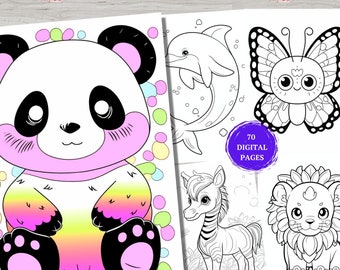70 Kawaii Cute Animals Coloring Page, Kawaii Cat Coloring Pages, Kawaii Coloring, Coloring Book Pages, Coloring Pages for Kids and Adult,