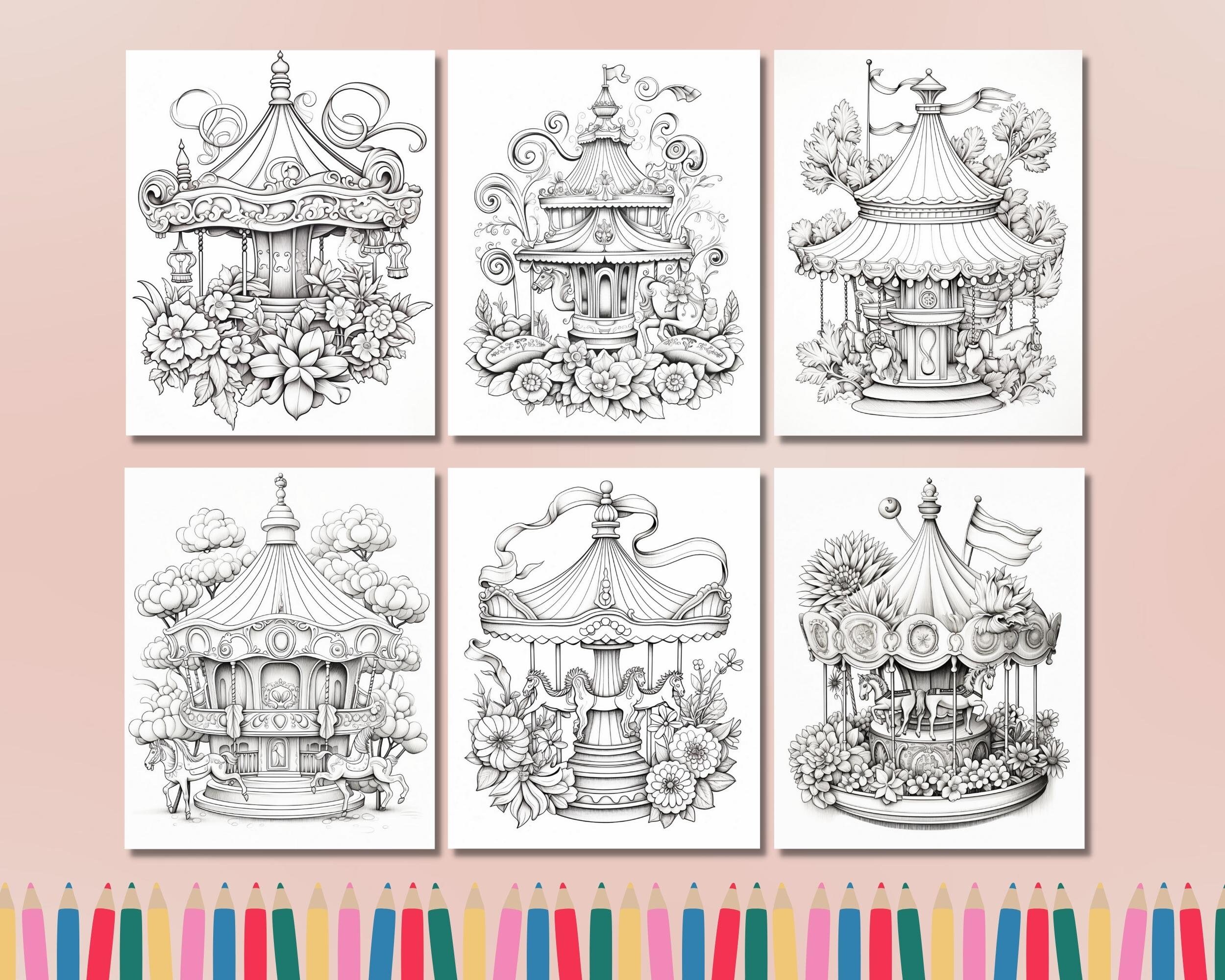 50 Bloming Carousel Coloring Book Pages Carousel Horse Coloring Sheets ...